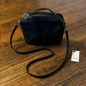 Clare V “Mirabel” Black Rustique Italian Leather Top-Handle Crossbody, NWT